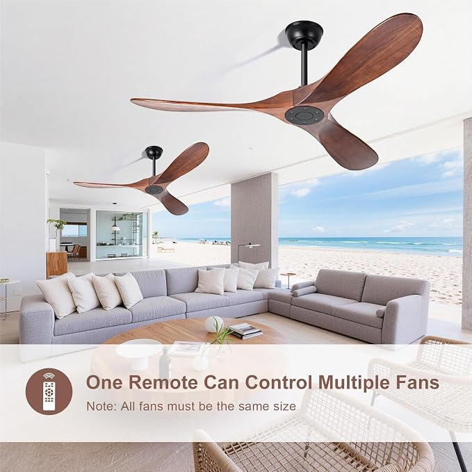 heimo 52 Inch Ceiling Fan No Light, Wood Indoor Outdoor Ceiling Fans Without Lights for Patios Bedroom Living Room Modern Propeller Exterior 3 Blade Wooden Fan with Remote Control(Walnut)