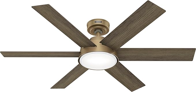 Hunter Donatella, Indoor, Ceiling Fan, Standard Mount, 52 inch, Luxe Gold | with LED Light and Remote Control, Quiet, 6 Blades, For Bedroom, Living Room, Kitchen, 51852