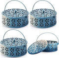 Lallisa 4 Pieces Mosquito Coil Holder Incense Coil Holder Retro Portable Round Metal Hanging Incense Burner Holders with Handle for Home Indoor Outdoor Camping Patio (Blue)