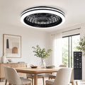 20" Bladeless Ceiling Fans with Light Remote Control,LED Smart Flush Mount Ceiling Fan With light for Bedroom, Kids Room, Reversible Motor, 6 Wind Speed, 3000LM, 57W-White/Black (Black2)