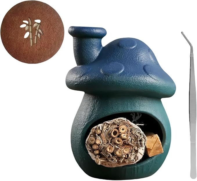 Mushroom Incense Holder, Ceramic Palo Santo Holder – Suitable for Burning Sage & Palo Santo - Mini Chimenea-Style Burner, an Incense Burner for Spiritual Meditation, Yoga or Home Decoration