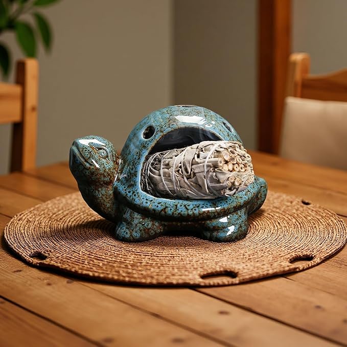 Turtle Palo Santo Holder Ceramic Palo Santo Burner Sage Holder for Burning,Sea Turtle Incense Holder for Wood Sticks Incense Cones and Sage,Incense Burner for Yoga Zen Meditation Altar Decor (A)