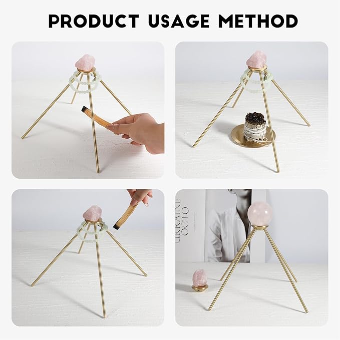 Incense Detachable Brass Pyramid Stand with Cotton Grid Cloth｜Crystal & Jewelry Display｜Smudging Purification｜Anti-Tarnish｜Holds 3KG (Standard, Brass Pyramid Stand)