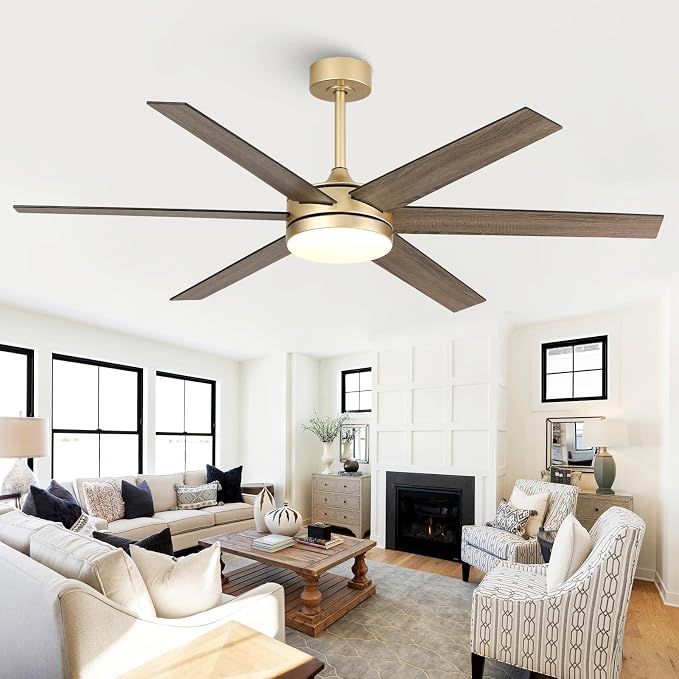 60 Inch Gold Ceiling fans with Lights and Remote/APP, Modern Large Black and Gold Ceiling Fan for Living Room Patio Shop with 3CCT, 6 Speeds, Timer, 5 Blade Indoor Outdoor Sleek Brass Fandelier