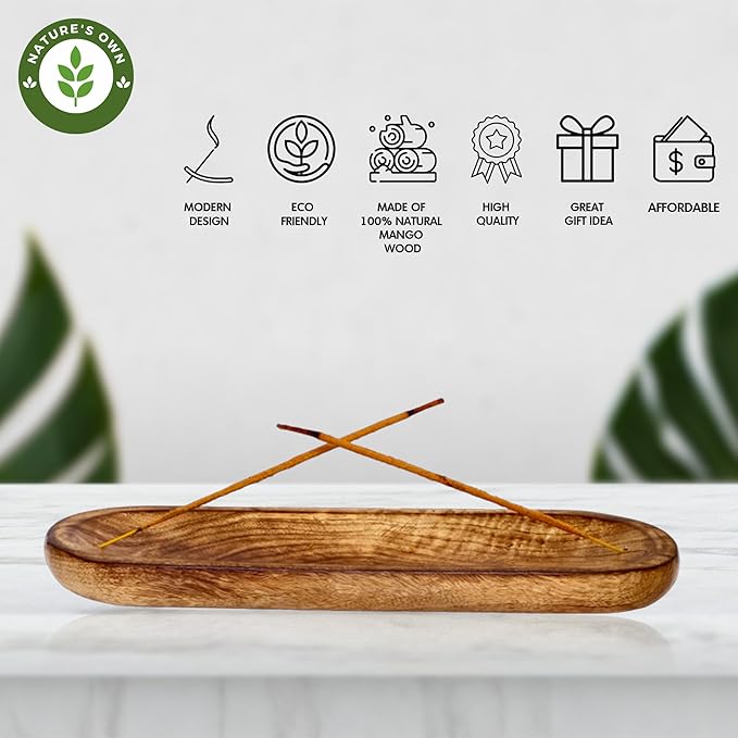 Nature's Own Incense Holder or Burner, Modern Holder for Sticks, Insence-Stick | Incense Holder Ash Catcher or Stick Holder for Home, Wooden Tray for Gifting