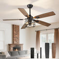 Depuley 52-Inch Ceiling Fans with Lights: Caged Ceiling Fans Dual Finish 5 Blades - Rustic Ceiling Fan with Remote Control for Farmhouse Living Room Outdoor Porch Noiseless (Black Walnut)