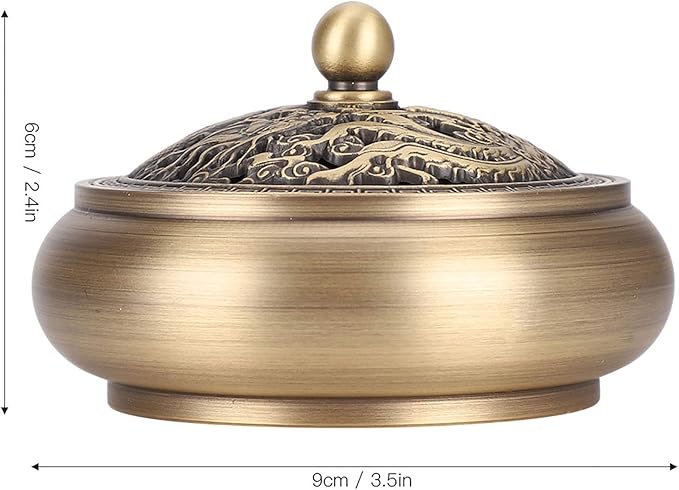 Incense Burner Holder, Antique Brass Dragon Incense Cone Burner with Incense Stick Holder for Cone Incense, Charcoal Disc, Coil Incense, 3.5 x 2.4in