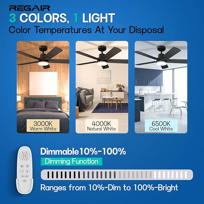 Ceiling Fan With Light 42-Inch, Remote Control Reversible DC Motors, 3CCT Dimmable Timer Noiseless, White Ceiling Fan for Bedroom Living Room, Indoor&Outdoor ETL Listed