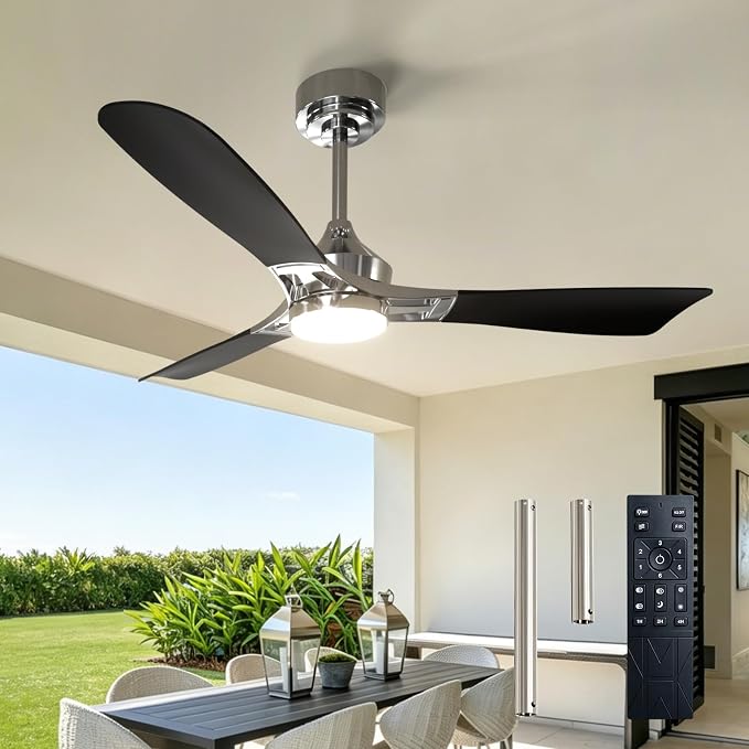 Amico 52 Inch Ceiling Fan with Lights, Modern Nickel 3-Blade Ceiling Fan with Remote Control, Dimmable LED, 3CCT, Quiet Reversible Motor, Indoor/Outdoor for Patio, Living Room, Bedroom, Kitchen