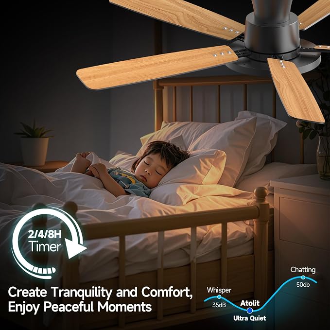 Ceiling Fans With Lights,52 Inch Smart Ceiling Fan, Remote/App Control, Compatible with Alexa/Google Assistant,Reversible,Dimmable,Adjustable Color Temperature,6 Speeds,Timer(Black)