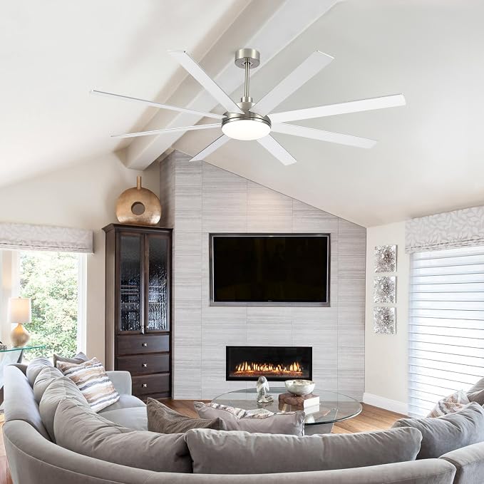 72 Inch Ceiling Fans with Lights and Remote Control, Brushed Nickel | Wooden Blades,Reversible Quiet DC Motor, 6-Speed, 3CCT Dimmable LED, Timer for Living Room, Bedroom, Office