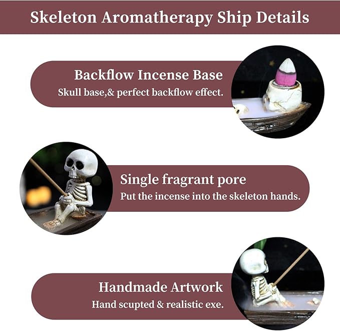 Incense Burner, backflow Incense Burner,Skeleton Ship Incense Holder,Hand-Carved Decorations,Cool Room Decorations, Awesome and Ideal Gifts, Brown
