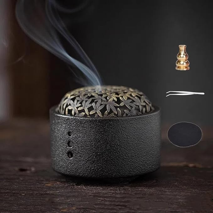 Incense Burner,incense Burner Holder with Lid,ceramic Incense Burners,incense Burner+incense Holder+fireproof Cotton+tweezers,smudge Bowl for Meditation Yoga,aromatherapy for Home Decor, Office