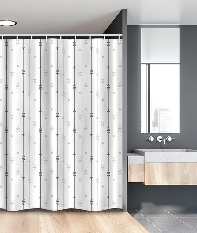 Ambesonne Arrows Stall Shower Curtain, Vertical Geometric Monochrome Hipster Line Pattern with Vintage Design, Fabric Bathroom Decor Set with Hooks, 54" W x 78" L, Dimgray White