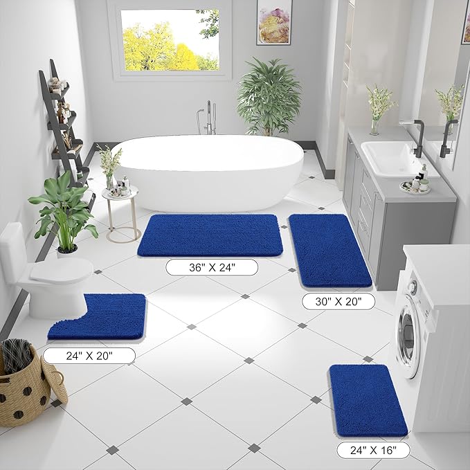 OLANLY Toilet Rugs U-Shaped 24x20, Extra Soft Absorbent Chenille Contour Bathroom Rugs for Toilet, Dry Quickly, Machine Washable, Non-Slip Bath Mat, Royal Blue
