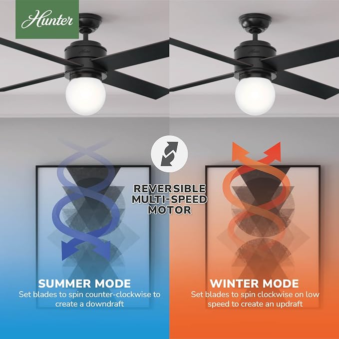 Hunter Hepburn, Indoor, Ceiling Fan, with LED Light, 52 inch, Matte Black
