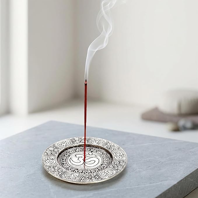 Hosley Tibetan Style Aluminum Incense Sticks Burner for Aromatherapy and Home Ambiance Aged Silver Finish 4.5" Diameter