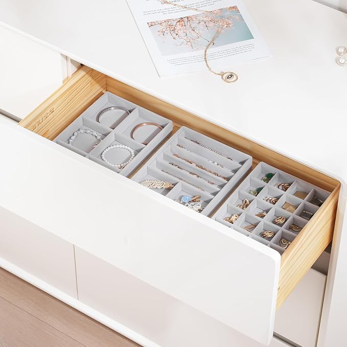 ProCase Stackable Jewelry Organizer Trays for Drawers, Jewelry Drawer Inserts Container Display Case Storage for Earring Necklace Rings Bracelet with Removable Dividers -Grey, 6 Layers