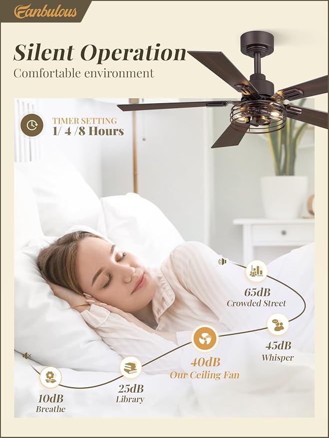 Fanbulous 1 Pack Farmhouse 42 Inch Ceiling Fans with Lights, Industrial Caged Ceiling Fans for Bedroom Living Room, Double-Sided 5 Blades Rustic Ceiling Fan-Oil Bronze