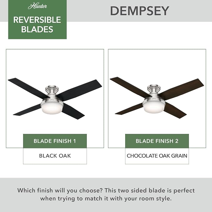 Hunter Dempsey, Indoor, Ceiling Fan, Modern, 52 inch, Brushed Nickel