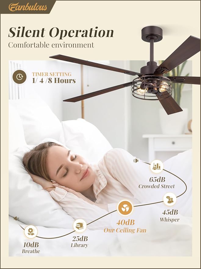 Fanbulous 1 Pack Farmhouse 60 Inch Ceiling Fans with Lights, Industrial Caged Ceiling Fans for Bedroom Living Room, Double-Sided 5 Blades Rustic Ceiling Fan-Oil Bronze