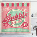 Ambesonne 1950s Shower Curtain, Bubble Gum Tasty Candy Lollipop Sugar Advertise Poster Style, Cloth Fabric Bathroom Decor Set with Hooks, 69" W x 75" L, Pink Magenta