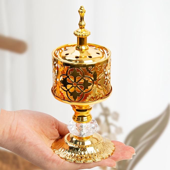 Incense Holder, Frankincense Charcoal Incense Resin Stand, Bakhoor Incense Burner, Ideal for Aromatherapy Yoga Spa, Home Christian Church Censer, Gold