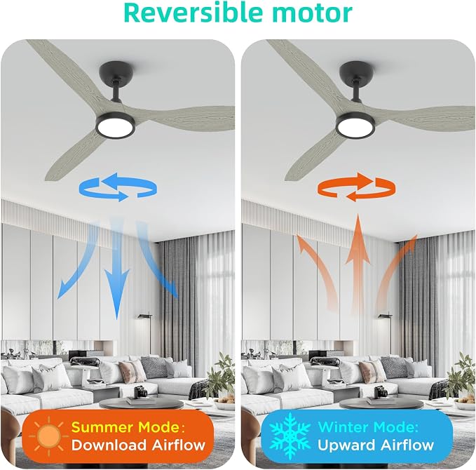 Roomratv Ceiling Fans with Lights and Remote Control,Quiet Noiseless Reversible DC Motor,6 Speeds,Timers, 3 CCT, Indoor Use, Plastic Blades,52 Inch White Oak Modern Ceiling Fan for Living Room