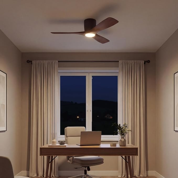 Kichler Volos 48” Indoor Ceiling Fan with LED Light and Wall Control in Satin Natural Bronze, Contemporary Ceiling Fan with Light, 300032SNB