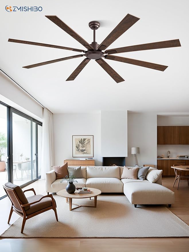 ZMISHIBO 80 Inch Ceiling Fan No Light with Remote Control, 8 Blades Quiet DC Reversible Motor, 6-Speed, Timer, Oil Rubbed Bronze Finish, Indoor Outdoor Ceiling Fans for Patios, Living Room, Garage