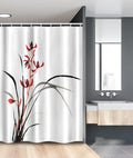 Ambesonne Japanese Stall Shower Curtain, Classic Cultural Chinese Ink Paint of Native Wild Orchids Reflexive Birches, Fabric Bathroom Decor Set with Hooks, 54" W x 78" L, Orange Black