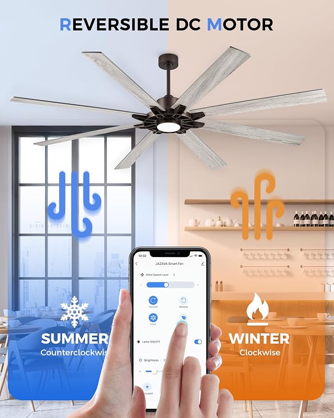 84 Inch Ceiling Fan with Light,Large Outdoor Ceiling Fan for High Ceilings,Smart Ceiling Fan Compatible with Alexa,Modern Oil Rubbed Bronze Ceiling Fan with Dual Finish 8 Blades, ZCCF05ORB-84