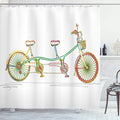 Ambesonne Bicycle Shower Curtain, Colorful Tandem Bicycle Design on White Background Pattern Clipart Style Print, Cloth Fabric Bathroom Decor Set with Hooks, 69" W x 75" L, Jade Green