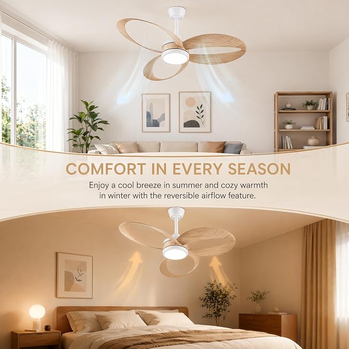 42 Inch Ceiling Fan with Light | Modern Low Profile Flush Mount | Quiet DC Motor, 6-Speed Reversible, 3CCT Dimmable LED, Remote Control – Ideal for Bedroom, Living Room, Kitchen
