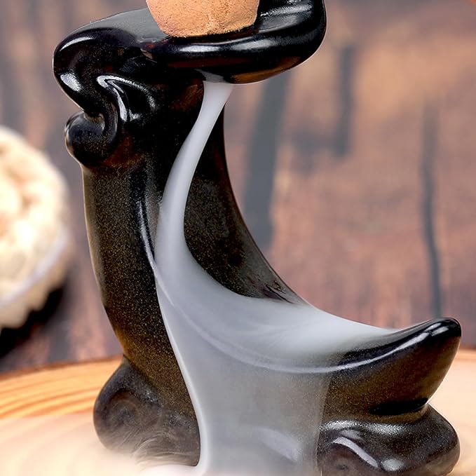Moon Backflow Incense Holder Waterfall Incense Burner Mini Ceramic Incense Cone Holder Aromatherapy Home Decor for Meditation Yoga Office