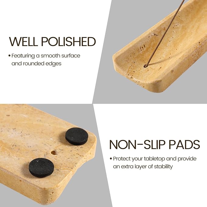 Koville Marble Incense Holder, Incense Holder for Sticks, Incense Sticks Holder Ash Catcher for Meditation Yoga SPA, Natural Stone Incense Burner, Home Table Decor (Yellow)