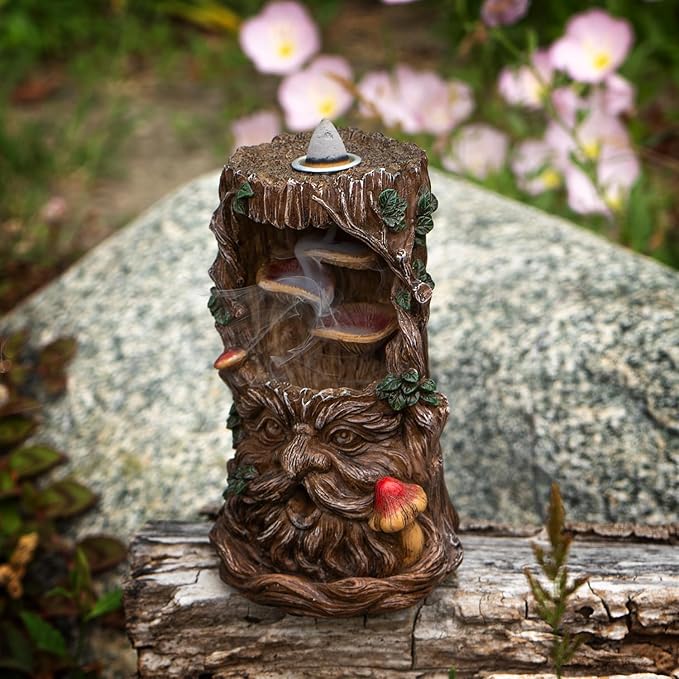 Pacific Giftware Greenman Backflow Incense Burner with LED Light Nature Inspired Tree of Life Spirit Design for Aromatherapy and Home Decor 6 Inches Tall