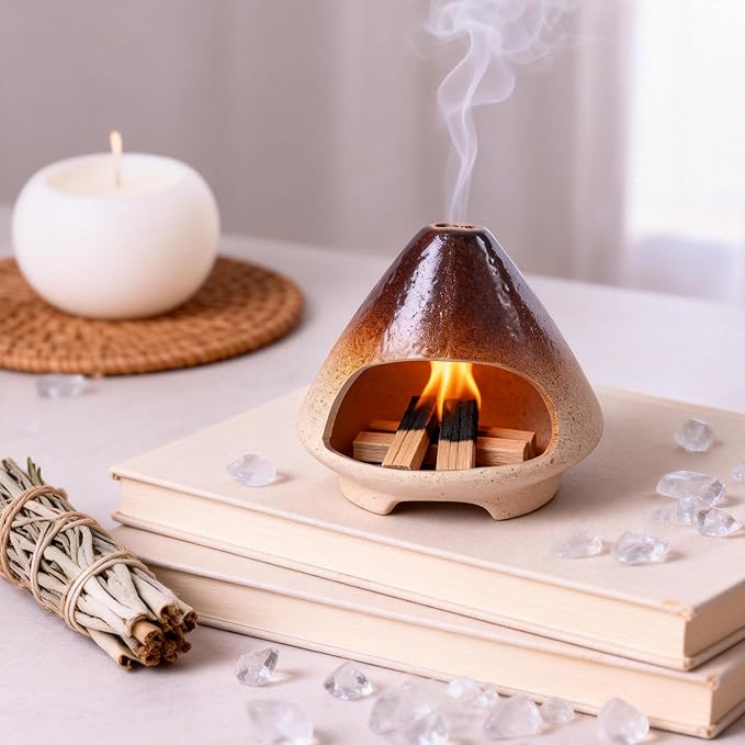 Terracotta Palo Santo Holder.A Mini Chimney for Burning Palo Santo Sticks and Sage,Smudge Bowl, Cone Burner,Smudge Bowl for Yoga Meditation Room Home Decor