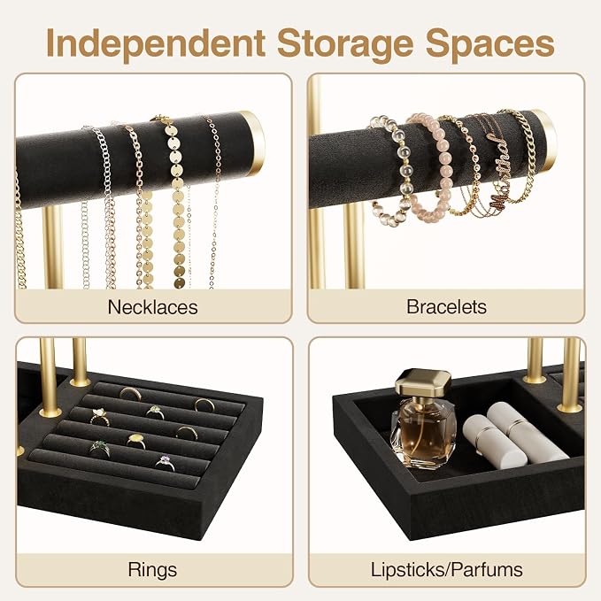 Jewelry Organizer Stand Display, 3 Tier Velvet Bracelet Holder, Black | Jewelry Organizers and Storage | Jewelry Tree | Jewelry Towers for Necklaces, Bracelets, Earrings, Rings