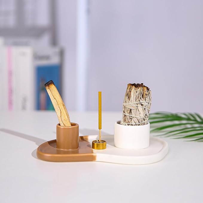 Ceramic 4 in 1 Incense Holder, Palo Santo Holder, Palo Santo Burner, Incense Stick Holder, Sage Holder for Smudging, Smudge Stick Holder, Palo Santo Holder for Zen Decor