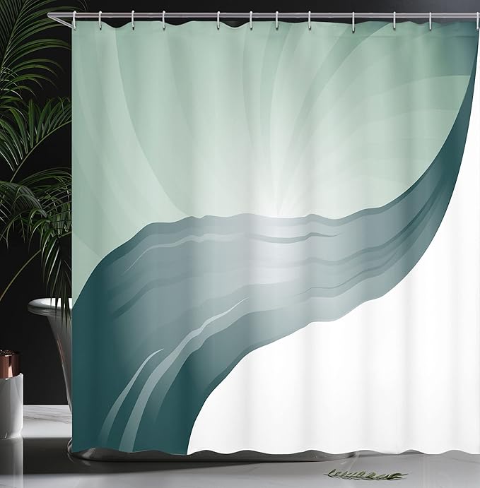 Ambesonne Contemporary Shower Curtain, Spiraling Stripes with Monochrome Tones Modern Art Inspirations Abstract, Cloth Fabric Bathroom Decor Set with Hooks, 69" W x 75" L, Dark Teal