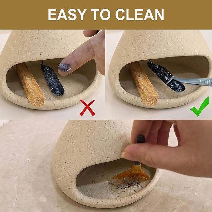 Ceramic Sage Smudge Burner with Ash Catcher – Handmade 4-in-1 Palo Santo & Incense Holder for Meditation, Yoga & Home Decor
