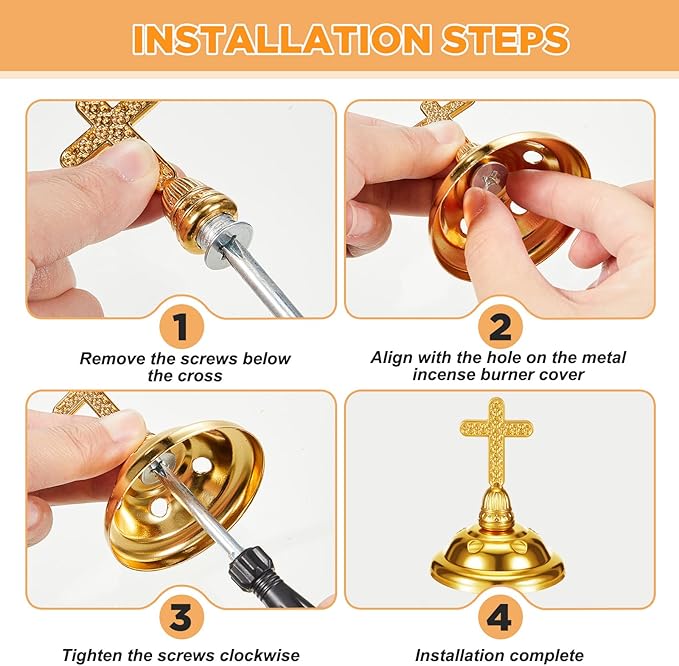 Zonon 2 Sets Incense Burner with Tong, Frankincense Charcoal Incense Stand Holder, Ideal for Yoga, Spa, Aromatherapy, Home and Christian Church Censer (Gold,Classic)