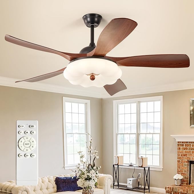 Ceiling Fans with Lights and Remote: 46-Inch Ceiling Fan 5 Blades Cloud Low Profile Outdoor - Walnut Ceiling Fans with Remote Control Quiet Reversible DC Motor for Living Room