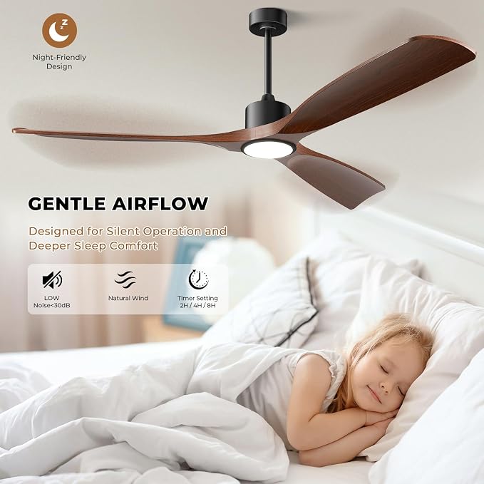 Ceiling Fans with Lights, Ceiling Fans with Lights and Remote, 60 inch Modern Smart Ceiling Fan with Light, Outdoor Ceiling Fans for Patios 3 Blade Bedroom Living Room Porch(Dark Walnut)