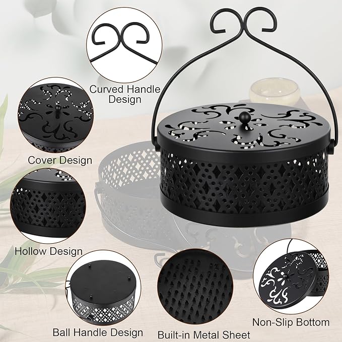 4 Pieces Mosquito Coil Holder, Retro Portable Mosquito Incense Burner with Handle for Indoor Outdoor Home Patio and Camping (Bronze)