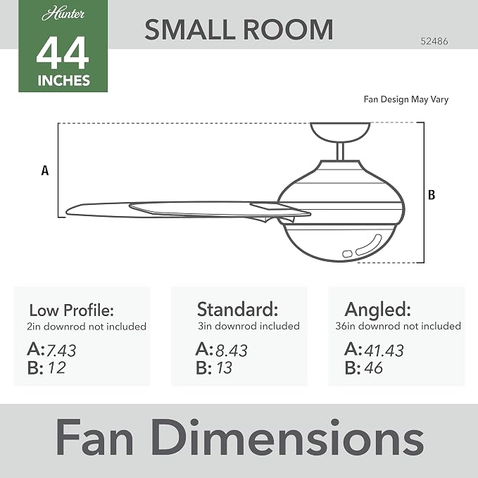 Hunter 44 inch Indoor Ceiling Fan with LED Light - White Ceiling Fan with Pull Chain, for Bedroom or Living Room, Standard Mount, No Remote, 5 Blades, Includes Bulbs - Anisten 52488, Fresh White | Standard Mount, Pull Chain, 5 Blades, For Bedroom, Livi...