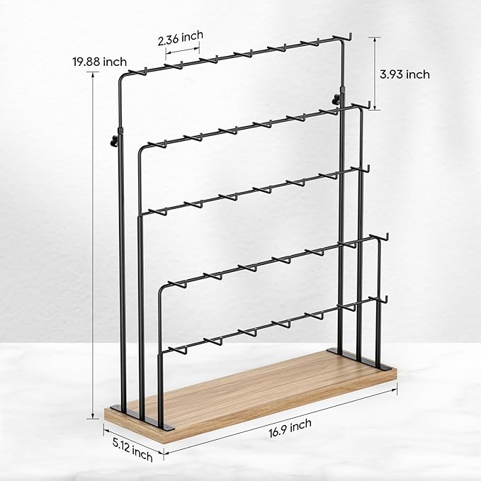 ORLESS Jewelry Display for Vendors, Earring Display Stand for Selling, Necklace Display Holder for Selling, Earring Cards Organizer for Bracelets, Rings, Jewelry Towers, Original Wood (35 Hooks)