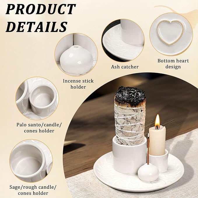 Comeon Palo Santo Holder, Backflow Incense Burner Holder Candle Holder Sage Burner Holder for Burning, Ceramic Incense Holder for Sticks for Meditation Yoga Room