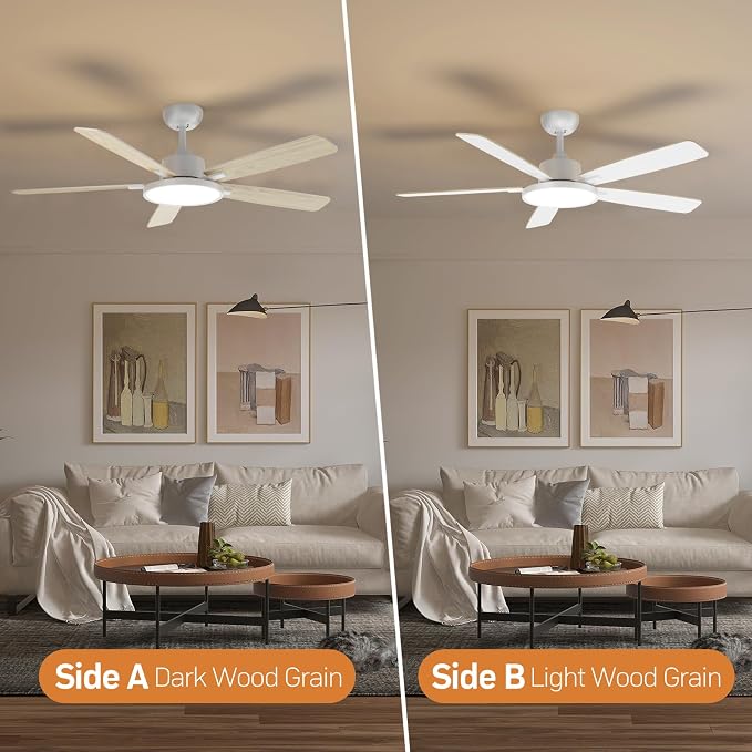 TALOYA 52 Inch White Smart Ceiling Fans with Lights Led Remote Control Flush Mount Low Profile for Bedroom Living Dining Room Outdoor Farmhouse Patio,Reversible,DC Motor,3 Color Temperatures,5 Blades
